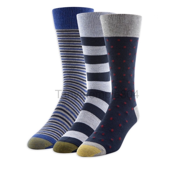 Mens GoldToe 3pk Dress Stripe Dots Crew Socks - Picture 1 of 9